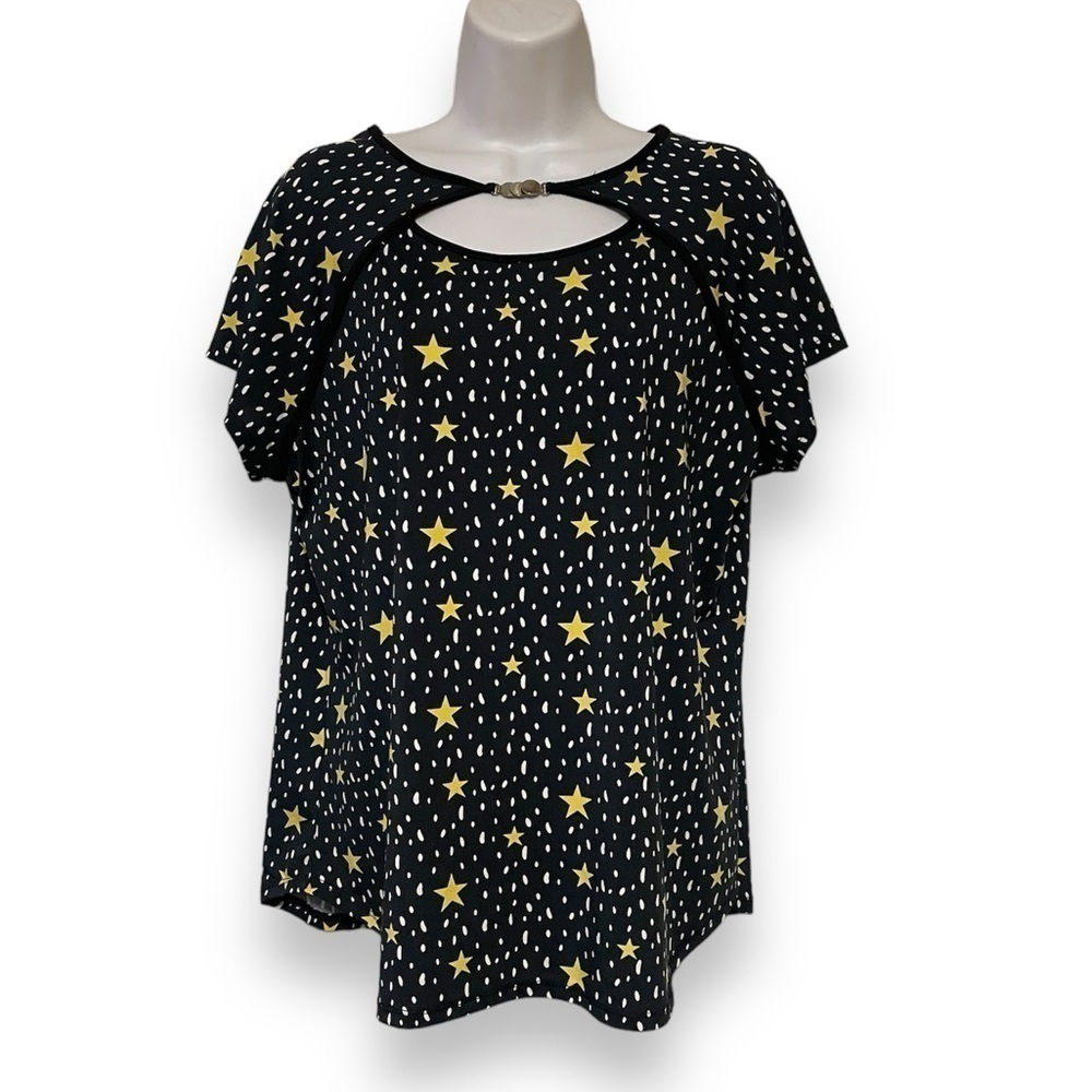Notations women’s black stars short sleeve plus size top cut out neckline retro
